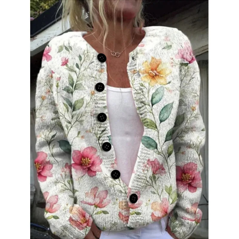 Yellow women's knitted cardigan coat with a raised 3D pattern, shown unbuttoned.
