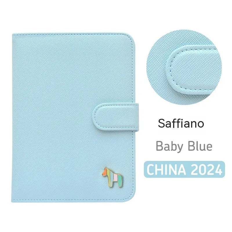 Leather schedule book showing Avocado Green cover with 164x120mm dimensions and 396-day pages