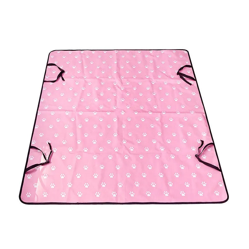 Car rear seat protector mat for dogs in cloth material with water resistant properties
