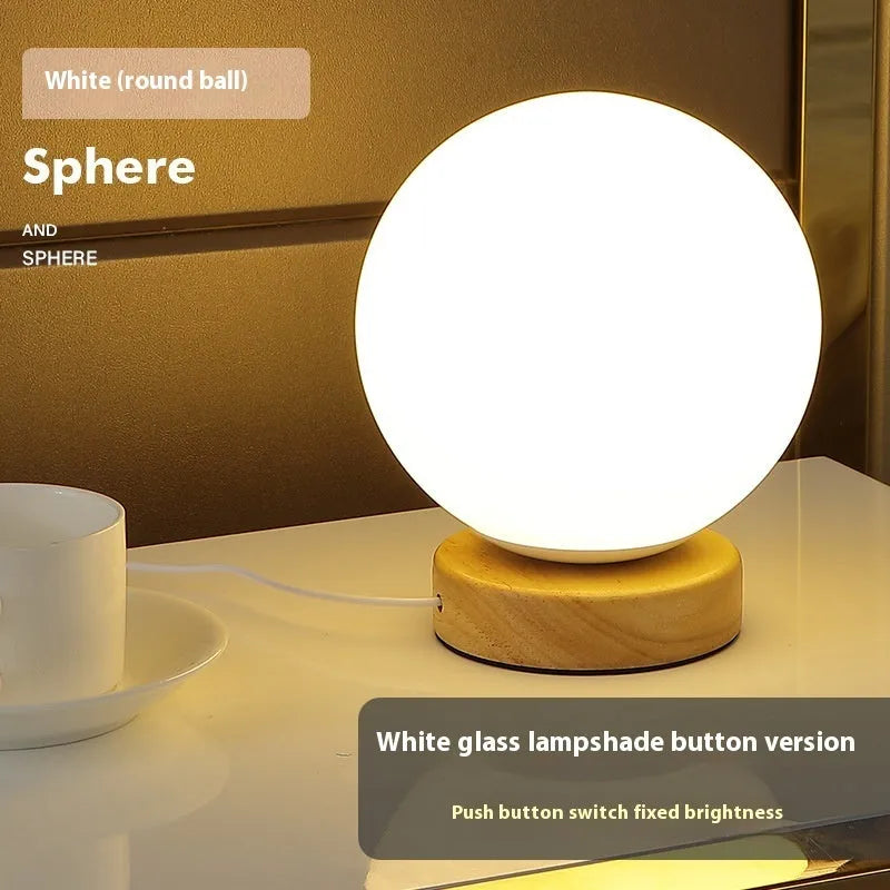 Nordic solid wood USB table lamp in white with decorative flower shape and touch dimming
