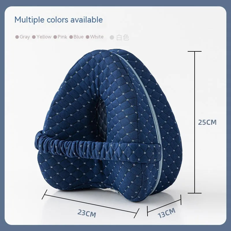Love heart-shaped memory foam leg pillow in dark blue jacquard colour measuring 25x23x13cm