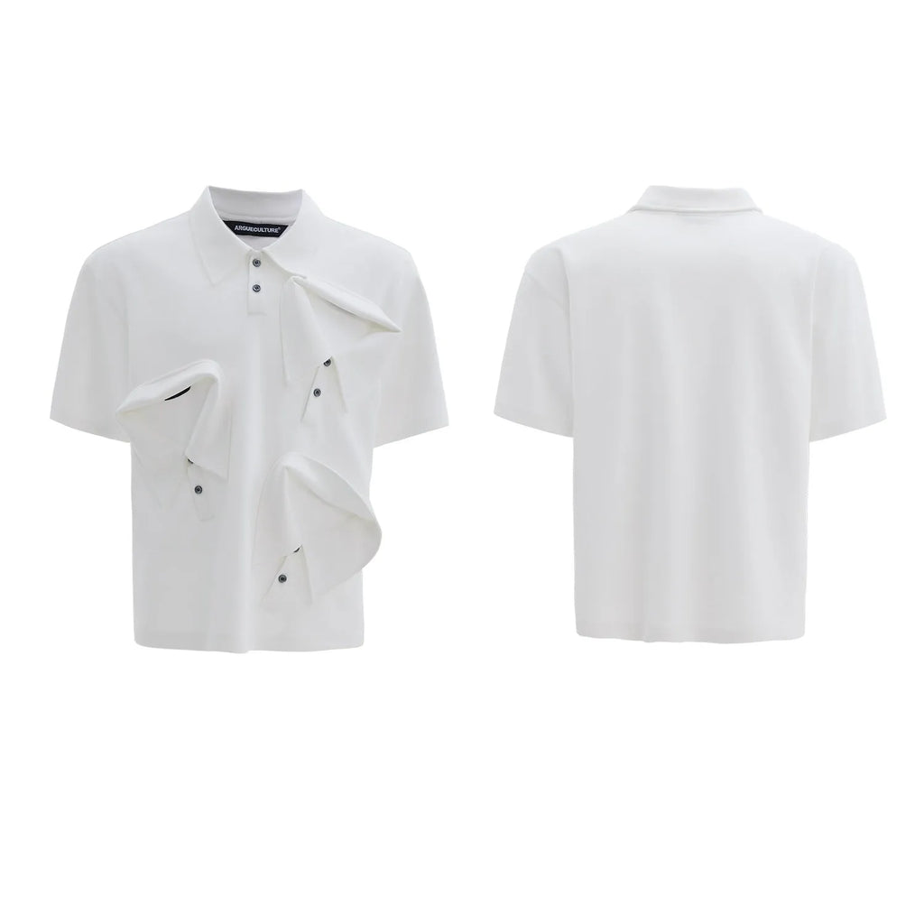 Men's deconstructed collar polo shirt with geometric pattern in polyester fabric