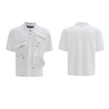 Men's deconstructed collar polo shirt with geometric pattern in polyester fabric