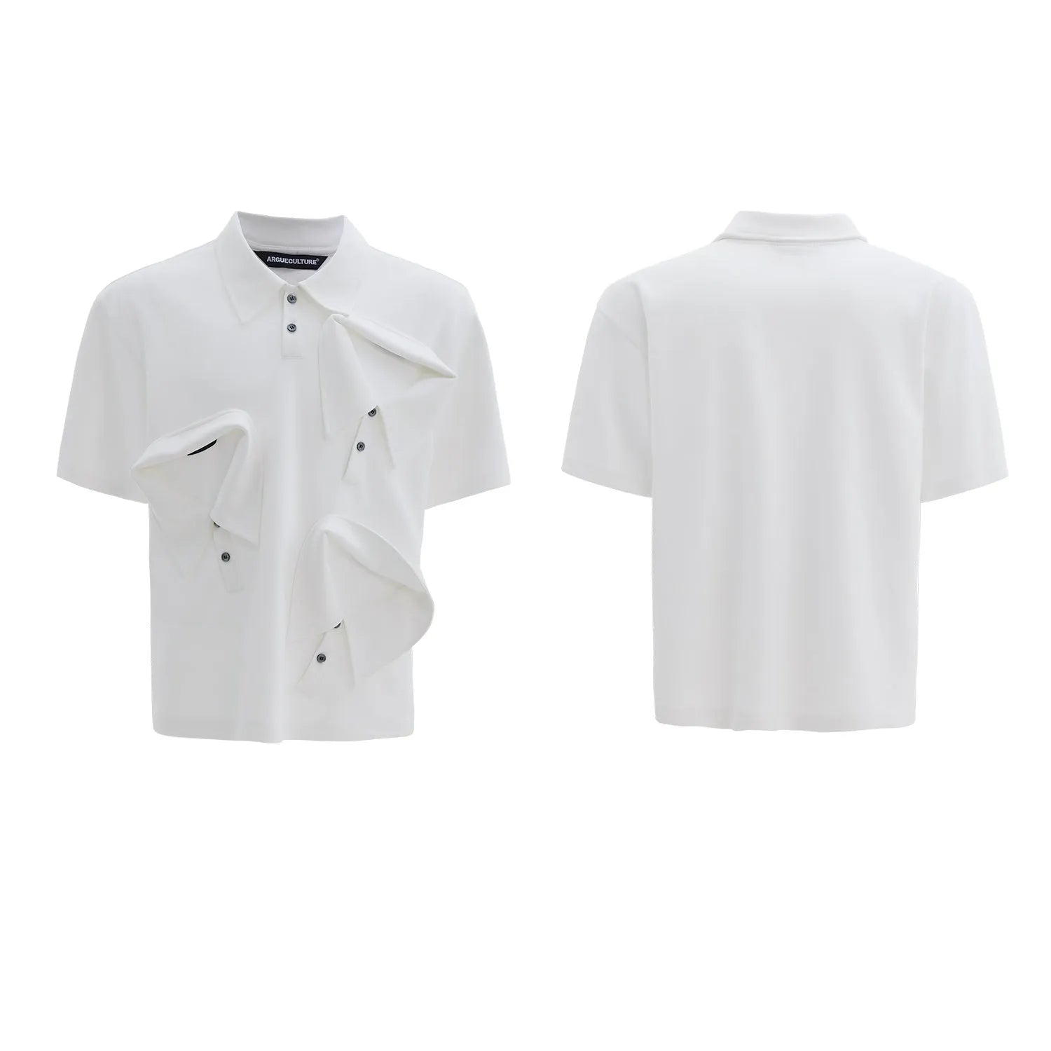 Men's deconstructed collar polo shirt with geometric pattern in polyester fabric