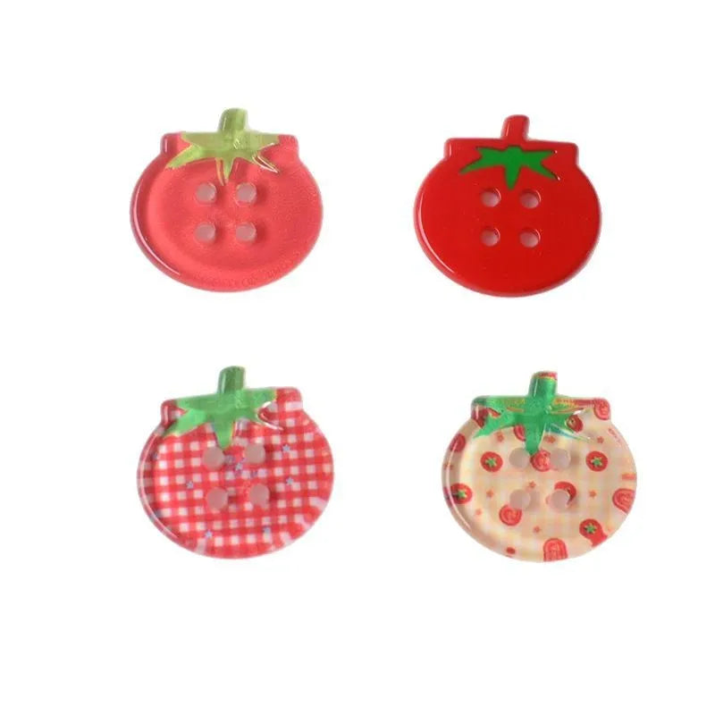 Set of medium-sized plastic or resin round tomato buttons with printed patterns in mixed or solid colours