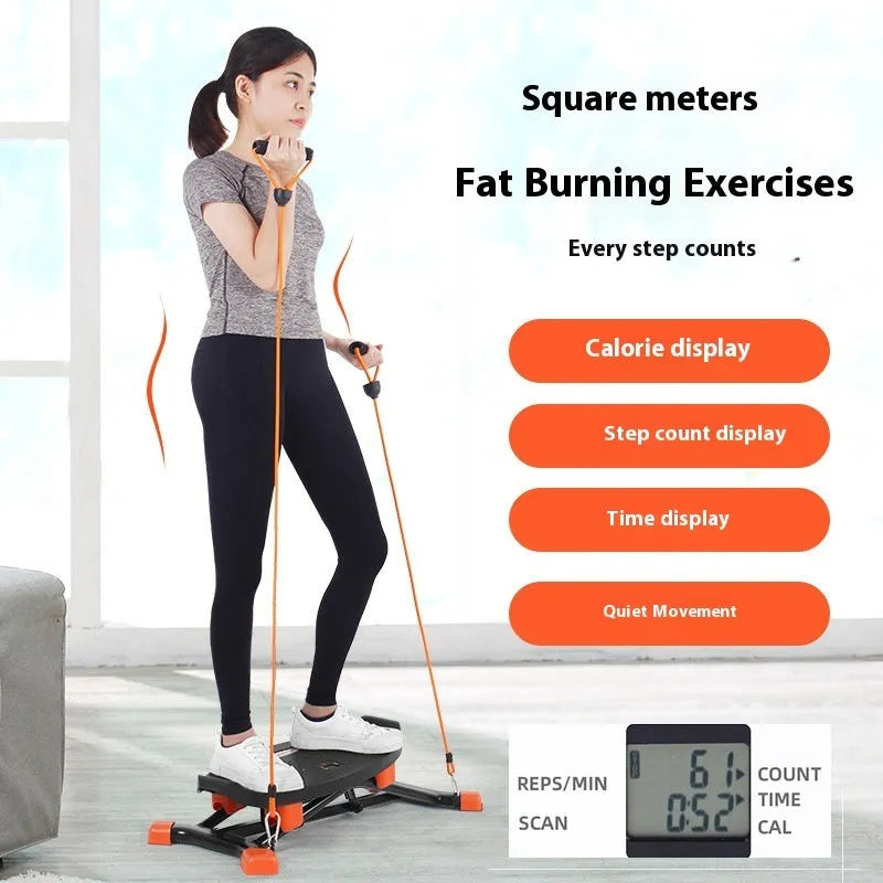 Black mini fitness skiing machine with elastic hand straps, compact home exercise equipment