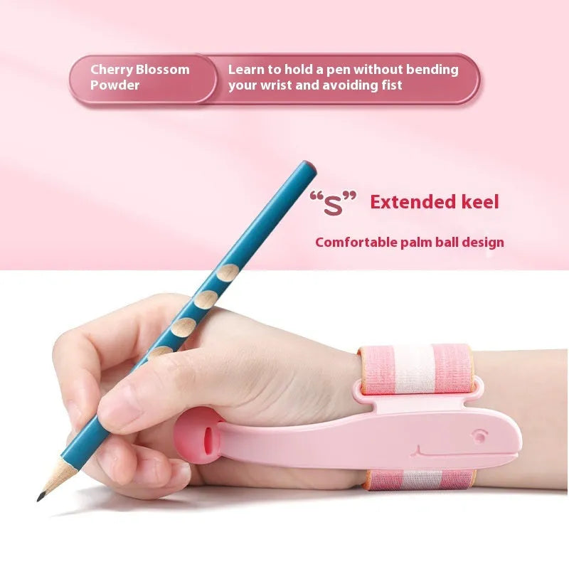 Anti-hook wrist brace pen control corrector for children's handwriting training in blue colour