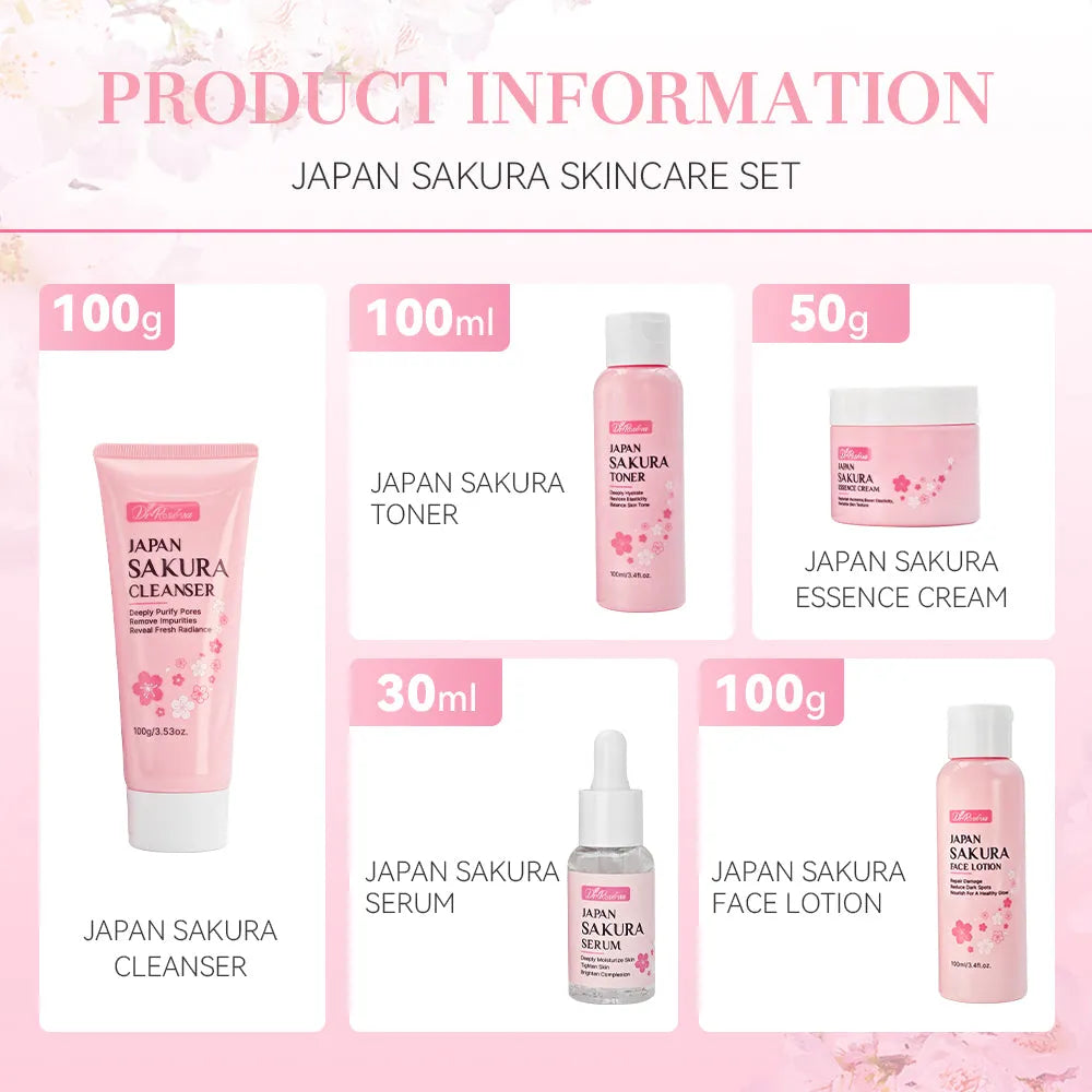 5-piece facial skin care set including whitening moisturising cleanser toner lotion eye cream and serum products