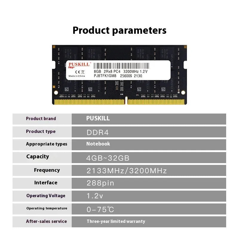 DDR4 notebook memory module with 260-pin SO-DIMM connector for laptop upgrades