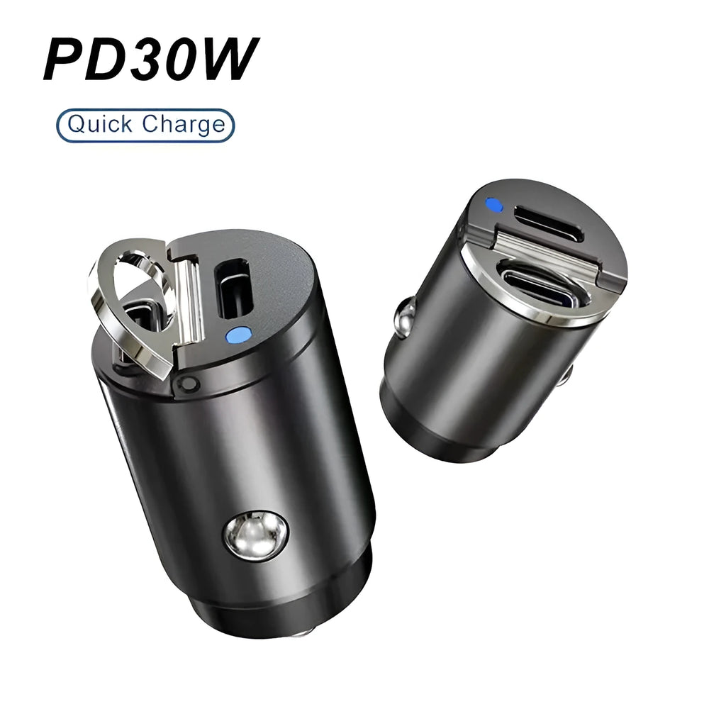 Mini black car cigarette lighter charger with PD QC 30W fast charging