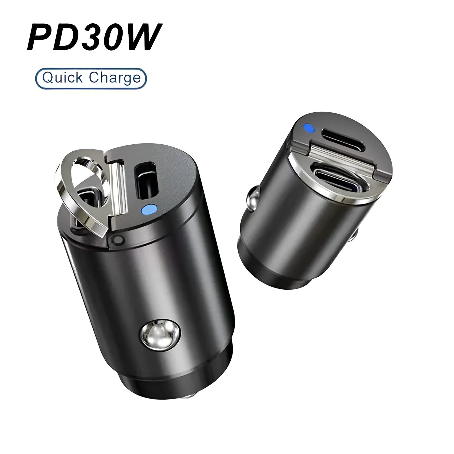 Mini black car cigarette lighter charger with PD QC 30W fast charging