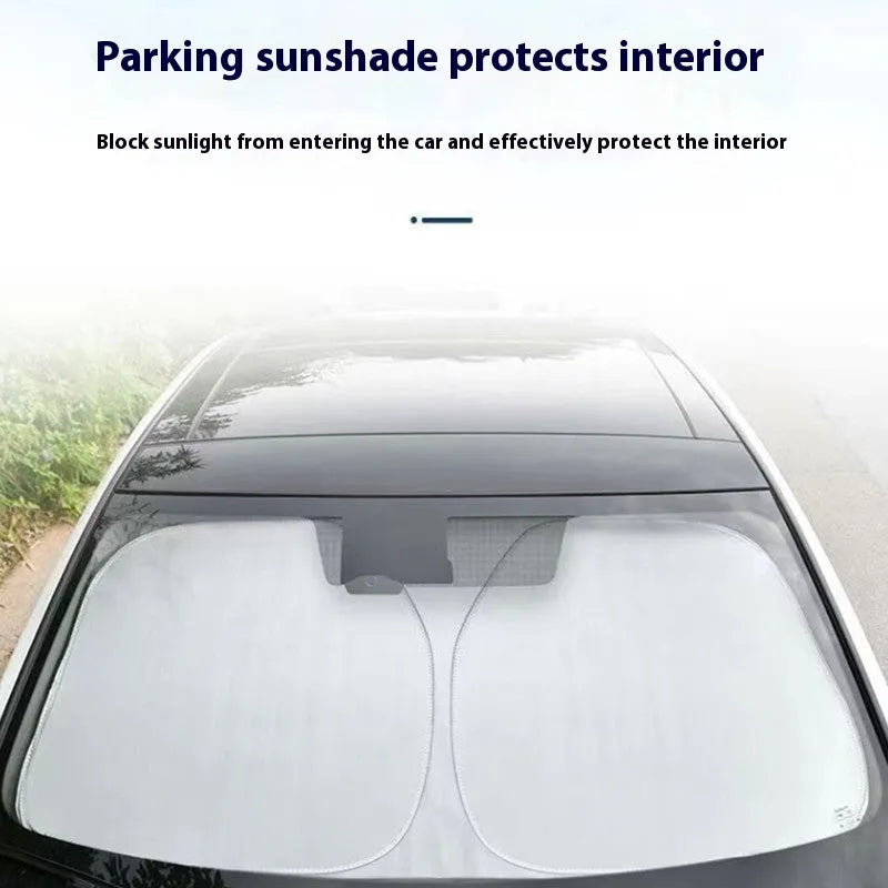 Titanium silver aluminium foil car sunshade folded to show size and reflective surface