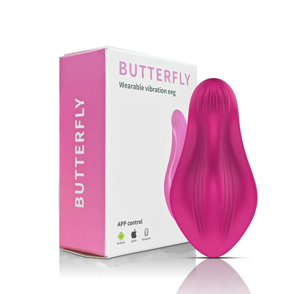 Rose red wearable female vibrator with butterfly shape and app control capability