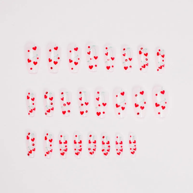 French love red cherry blossom and diamond nail armour patches set with glue, JP1601 style.