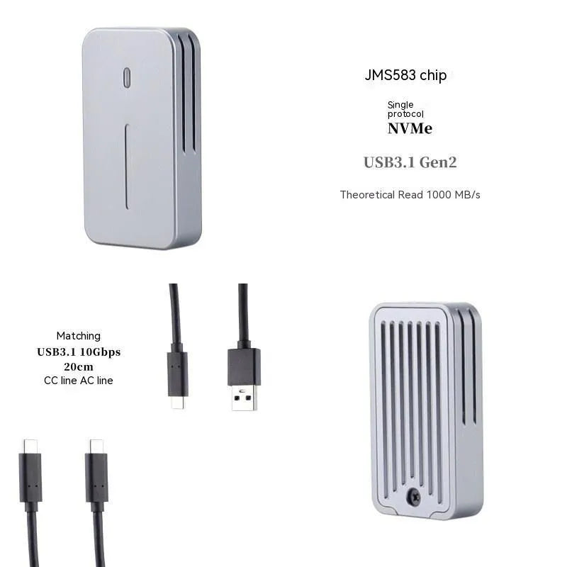 Silver aluminium alloy M.2 SSD enclosure measuring 5.2cm with dual protocol support
