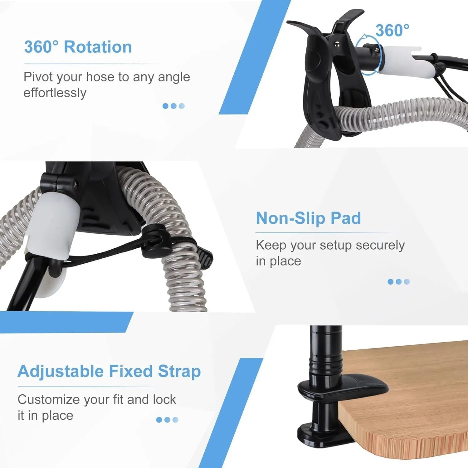 Black and white ventilator hose bracket made of aluminium alloy and ABS for universal household ventilation use