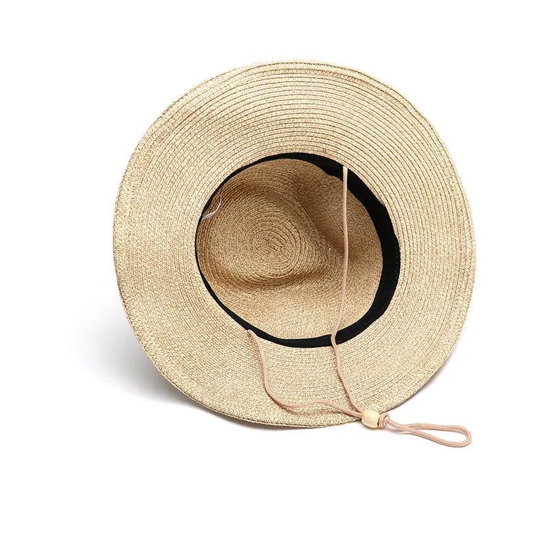Men's foldable straw sun hat with wide brim in beige colour