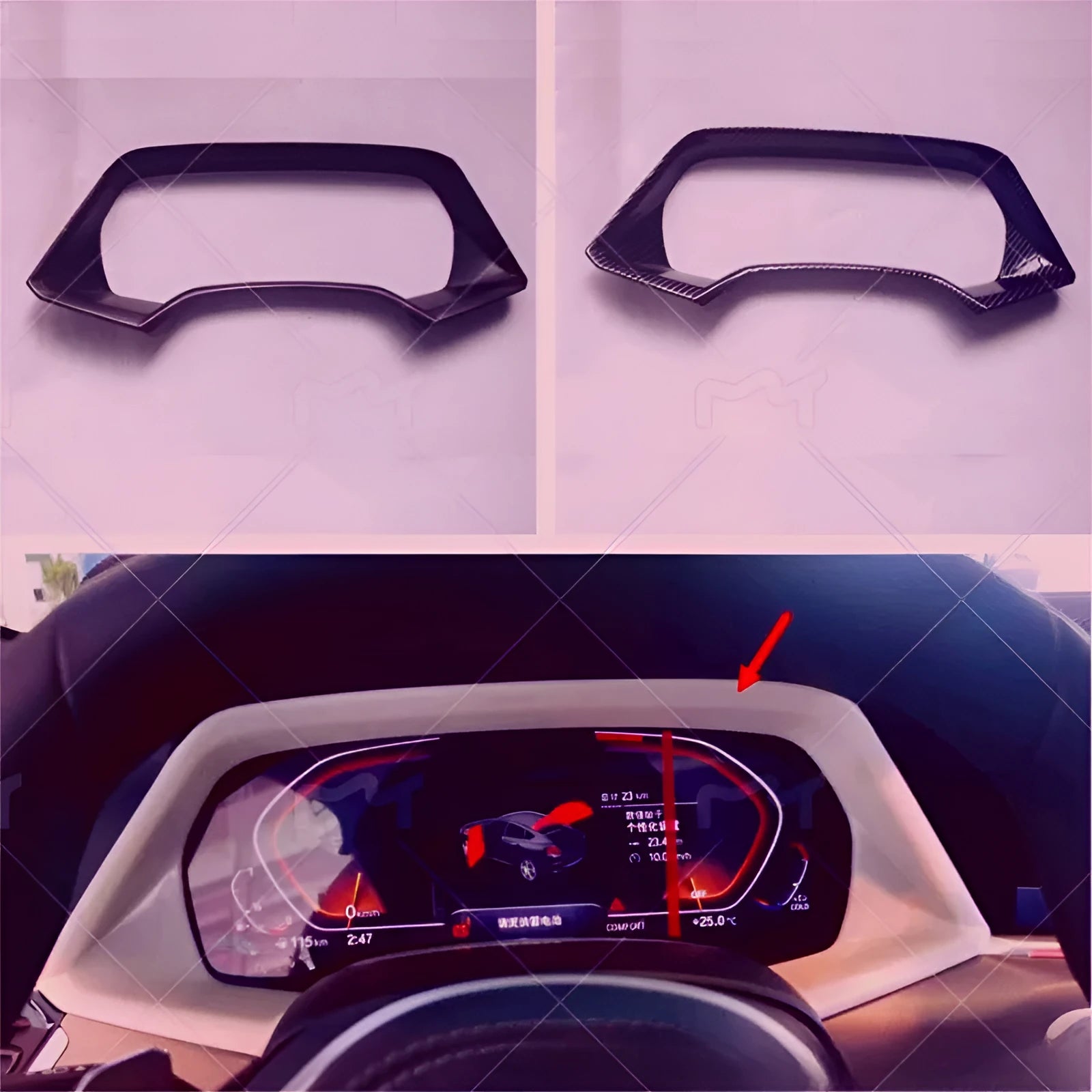 BMW X5L dashboard decorative frame in carbon fibre and peach wood finishes