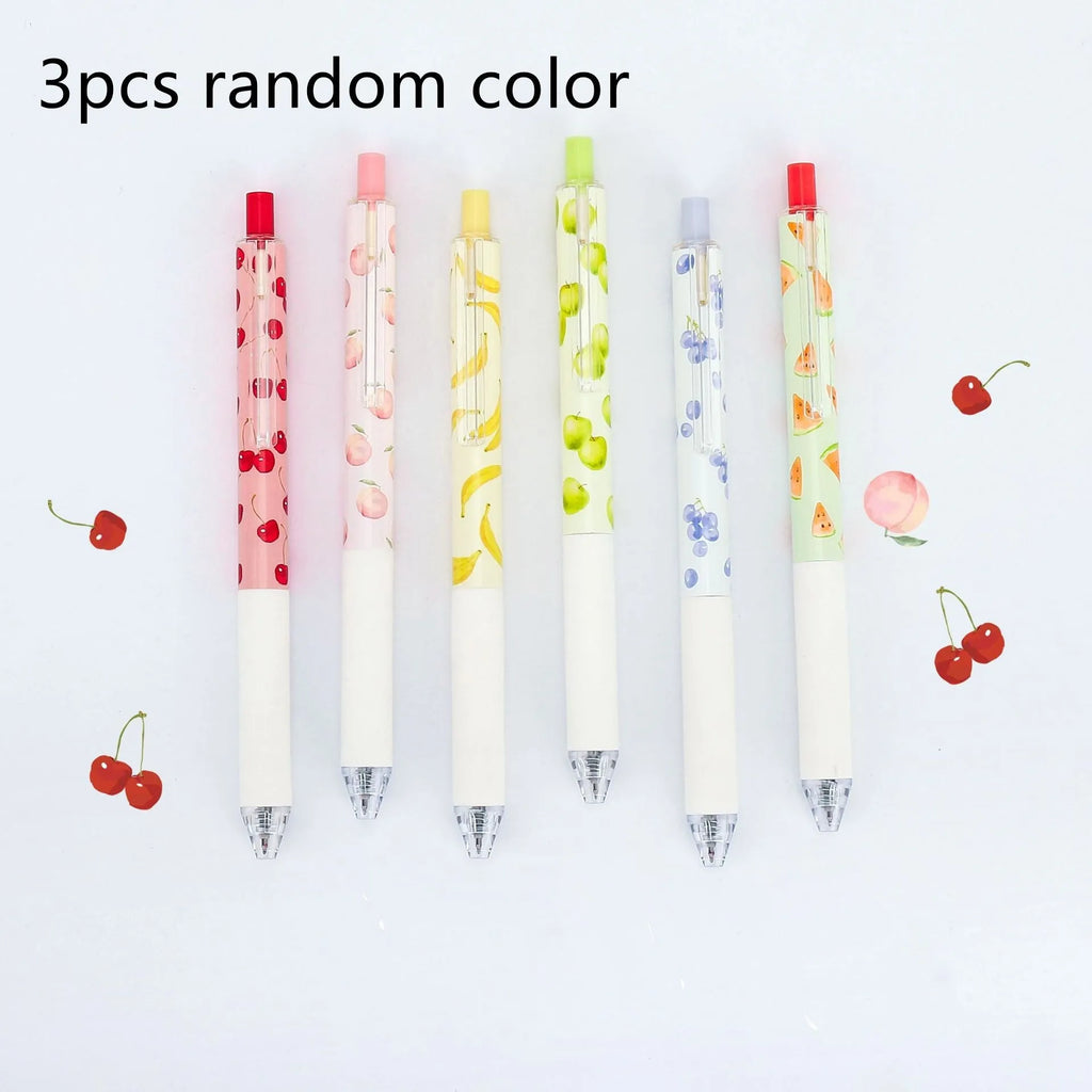 Three fruit scented press-action pens with 0.5mm black refills