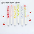 Three fruit scented press-action pens with 0.5mm black refills