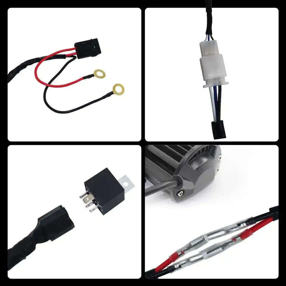 Automotive LED roof work light wiring harness with 2 metre silicone cable and one-to-two connectors