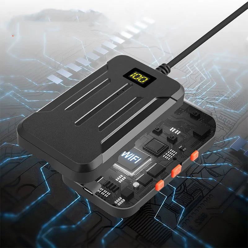 Wireless dual lens endoscope with 5.5mm and 8mm probe diameter options showing magnet and hook accessories