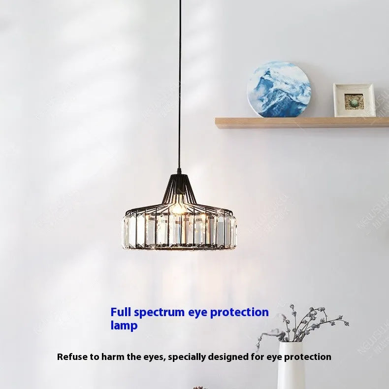 Modern crystal ceiling pendant lamp with LED light source in black or gold finish