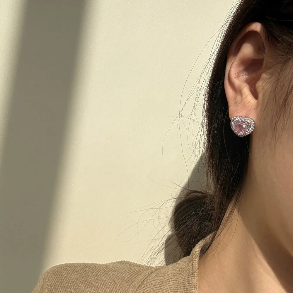 925 sterling silver stud earrings platinum finish floral water droplet pattern for women Korean style