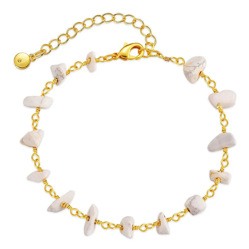 Irregular natural gravel turquoise bracelet in 18K copper with geometric design and crystal accents