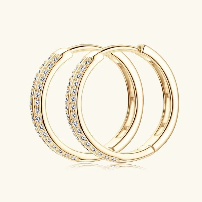 Pair of straight sterling silver earrings with moissanite stone geometry shape