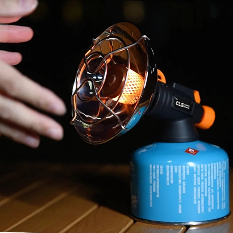 Black and orange portable camping heating stove with automatic press ignition system