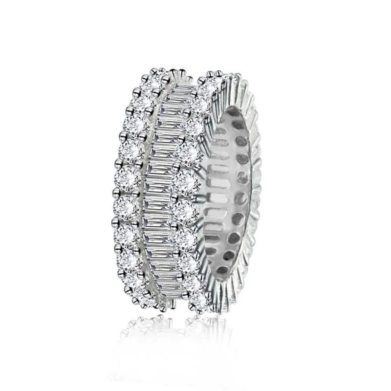 Women's geometric copper ring with inlaid zircon stones light luxury style