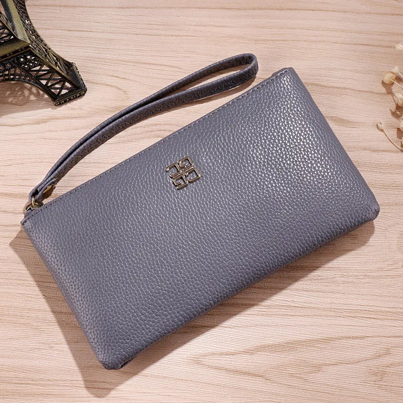 Long 55-inch PU leather wallet handbag with zipper closure in multiple colour options