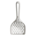 Grey plastic cat litter scoop with a built-in self-cleaning base and removable waste tray.
