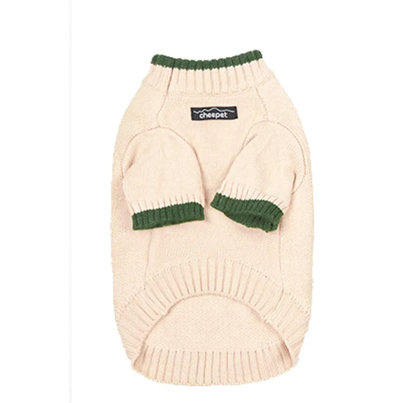 British-style wool pet sweater for dogs with contrasting leg panels in Crown Blue.