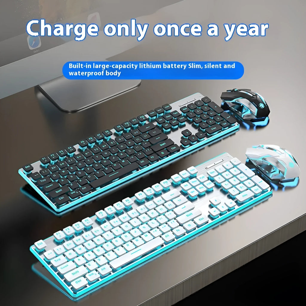 Wireless Bluetooth keyboard with mute button showing Cherry Blossom Pink backlight illumination