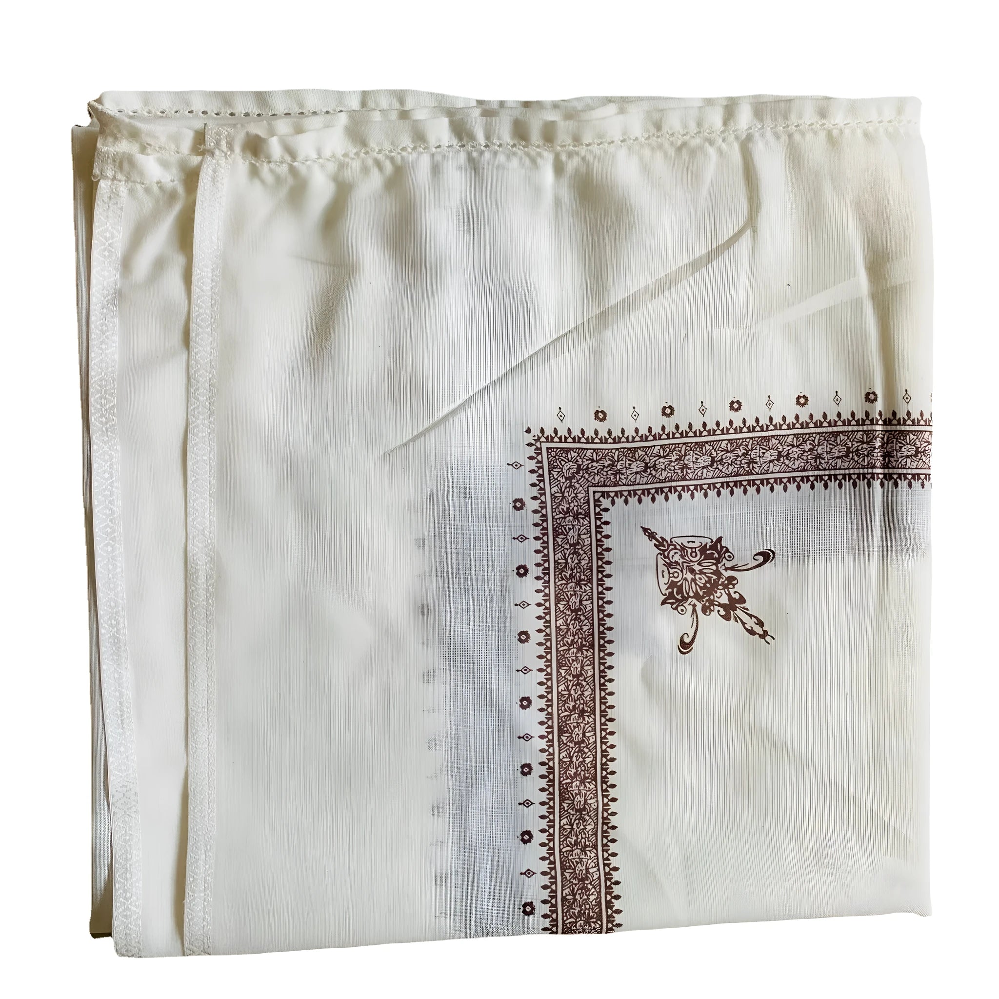 Printed polyester square scarf in brown, gray, green, purple, magenta, or navy blue, measuring 138 x 138 cm.