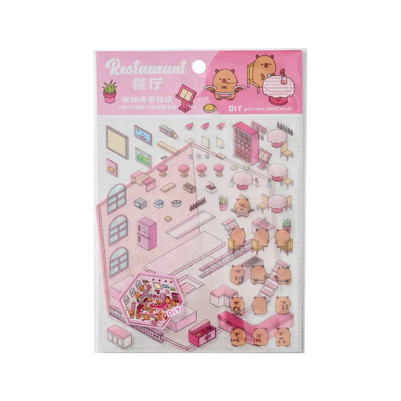 Capabala cut-free three-dimensional cartoon landscape stickers in eight colours for cash register decoration