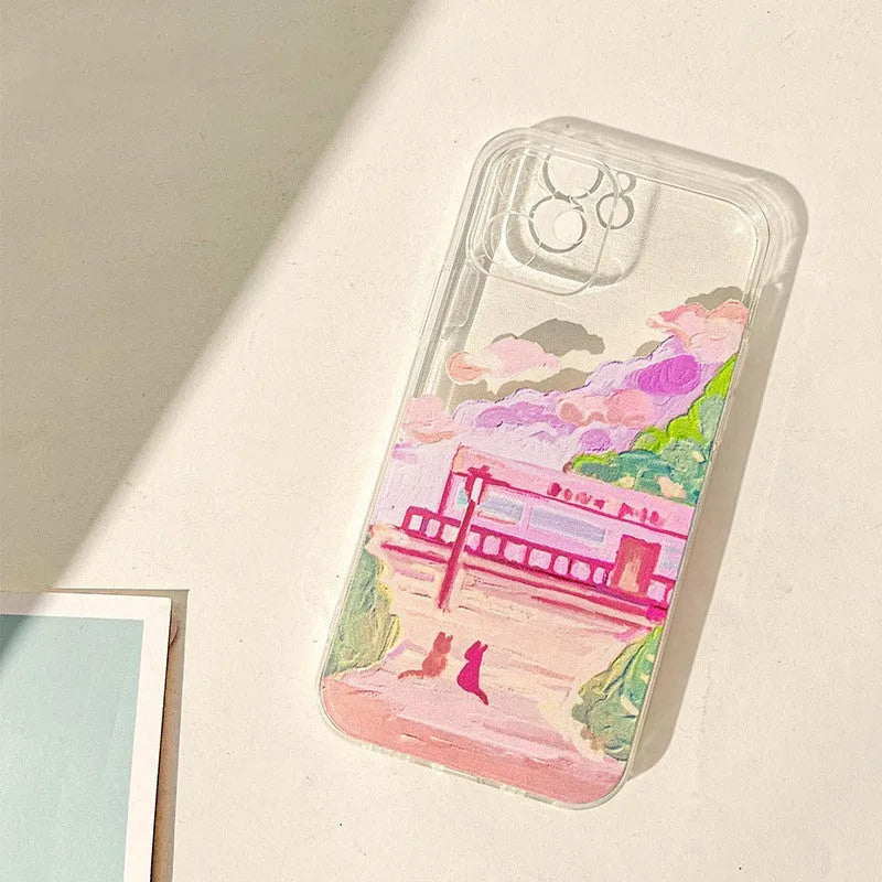 Soft silicone mobile phone case with a colourful two cat cartoon design on the back for Apple iPhone.