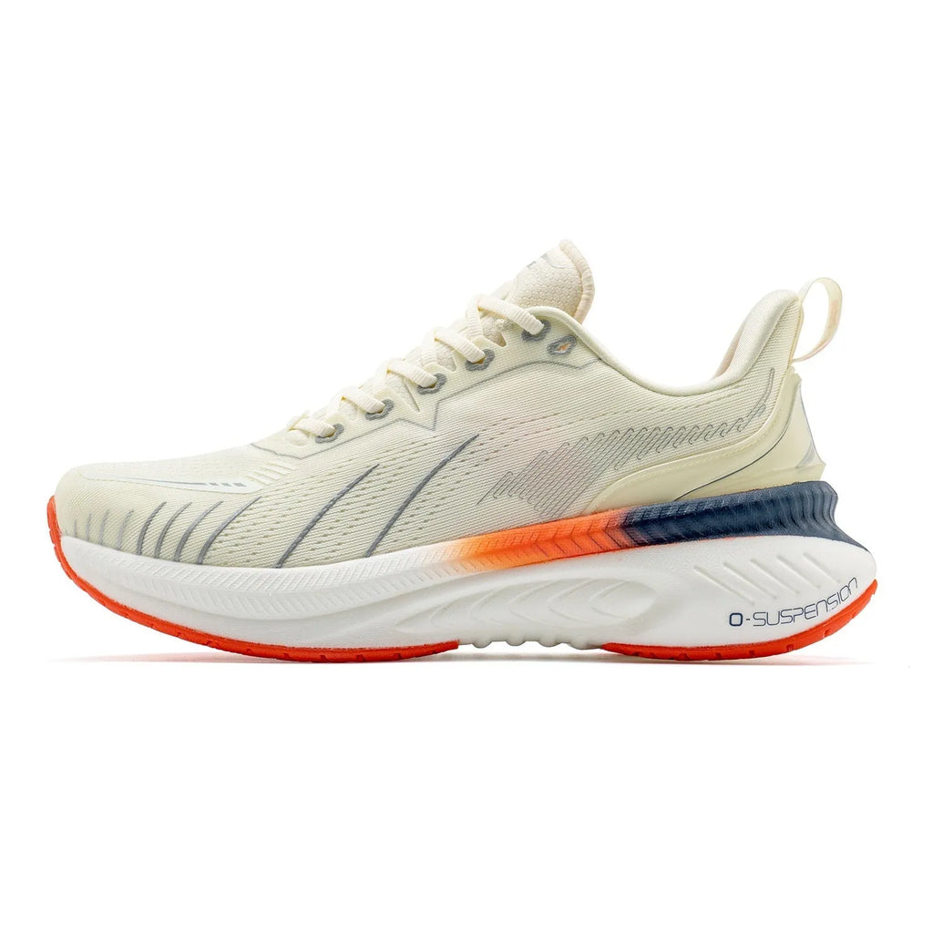 Low-top running shoes in a striped pattern with a breathable mesh upper and rubber sole.