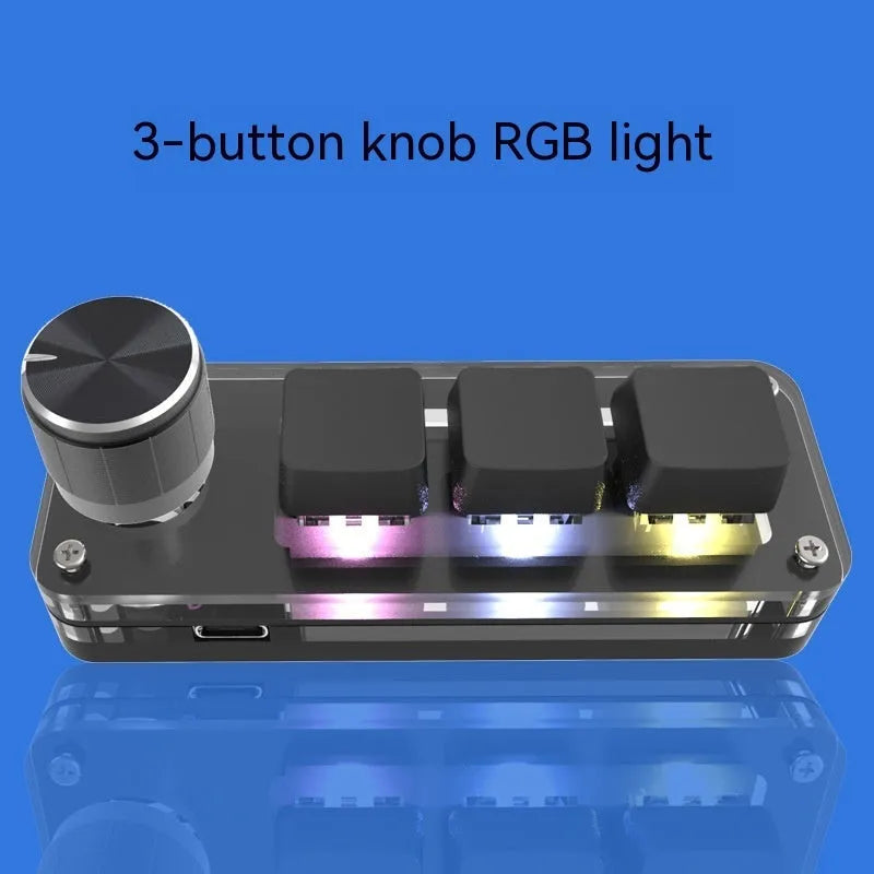 Black mini mechanical keyboard with RGB backlight on desk