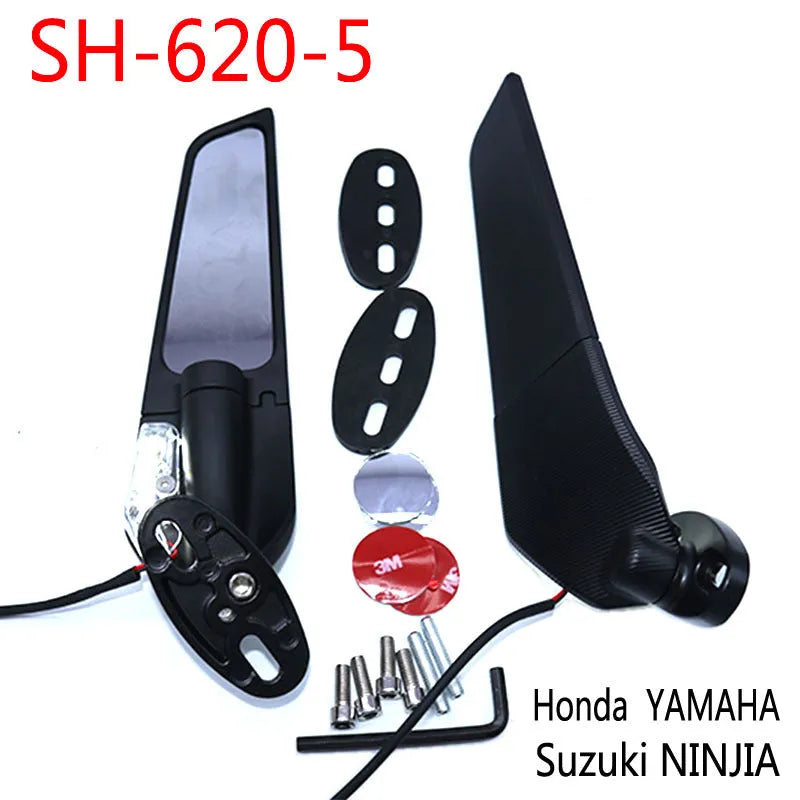 Motorcycle spoiler rearview mirror with convex lens and yellow light made from aluminium alloy