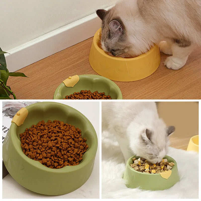 Green flower-shaped plastic pet bowl for cat or small dog food and water