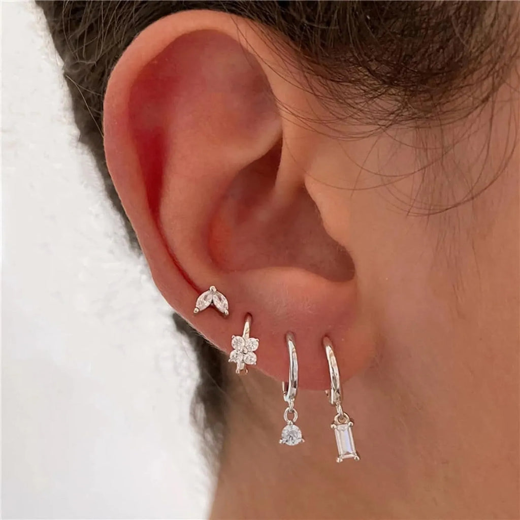 Copper geometric earring set with star and quadrilateral designs in gold or silver electroplated finish