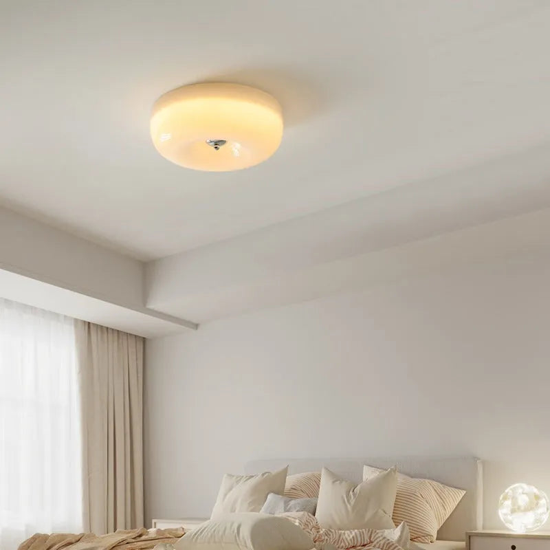 Cream American vintage style bedroom ceiling light with three-colour temperature options in 30cm and 40cm sizes