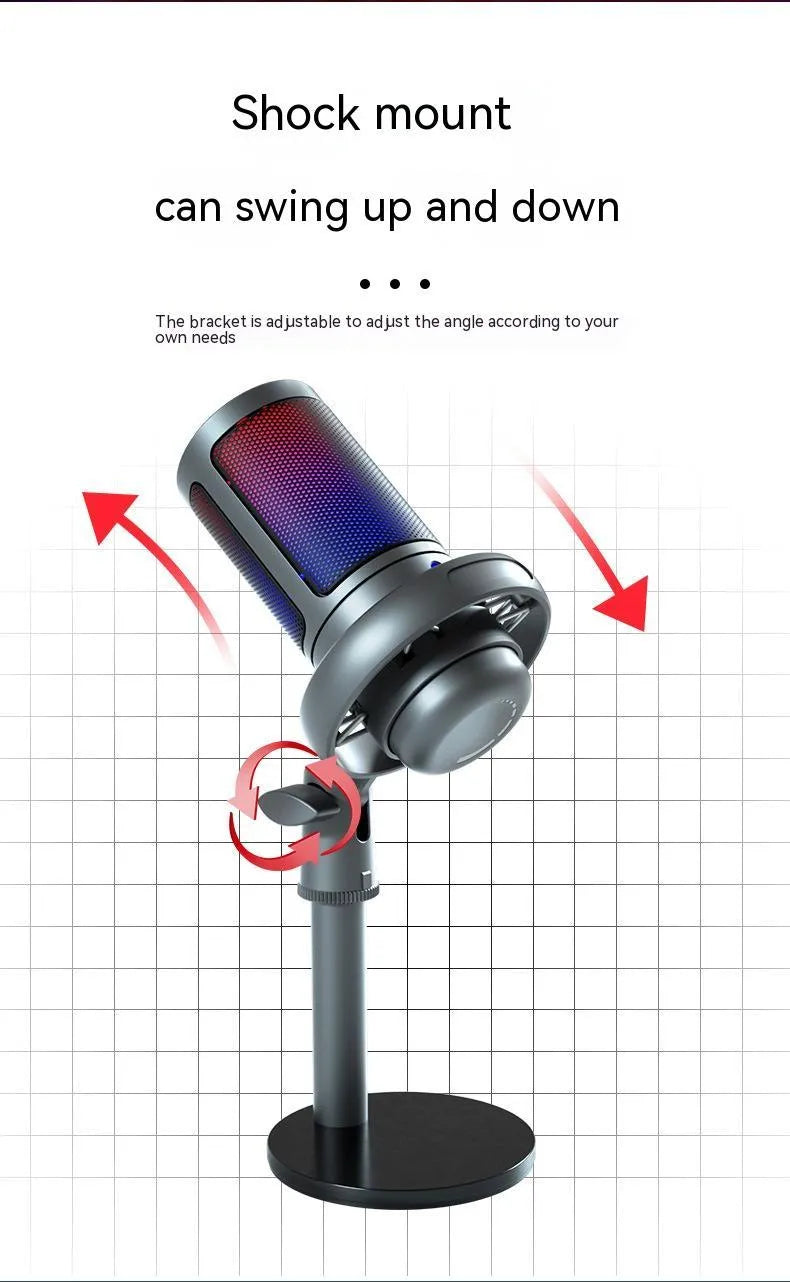 Condenser microphone with RGB lighting in black, white, or pink for live broadcast