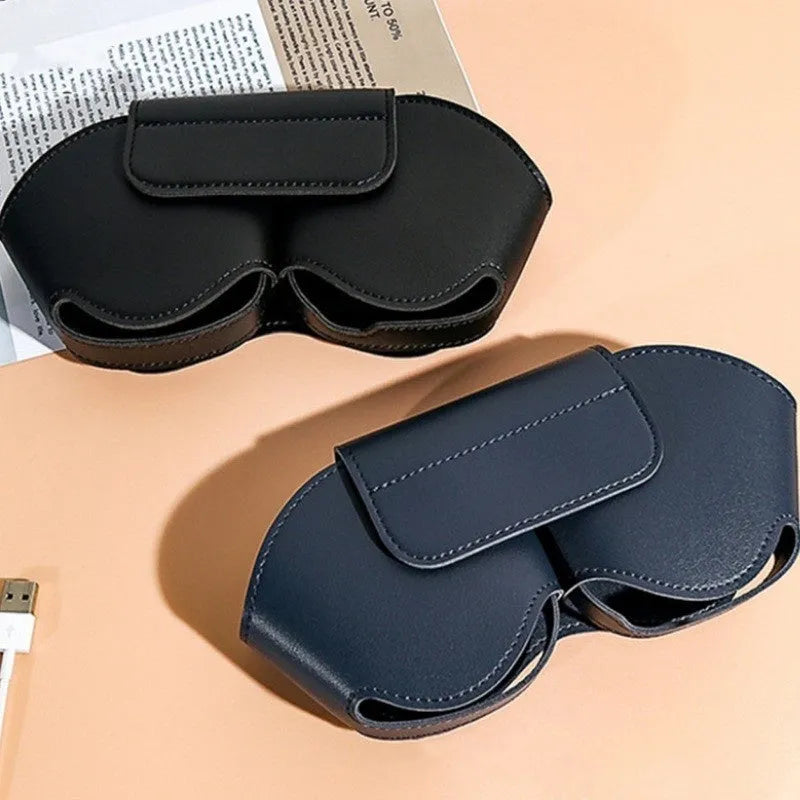 AirPods Max headset inside a black PU leather protective case with stitching