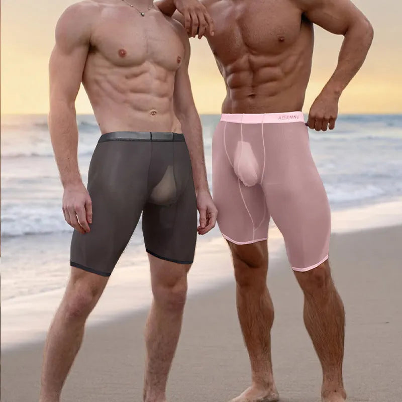 Men's mesh home shorts in black nylon with seamless knitting construction