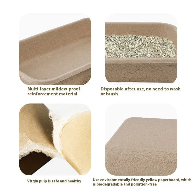 Brown disposable waterproof cat litter box shown in one of three available sizes.