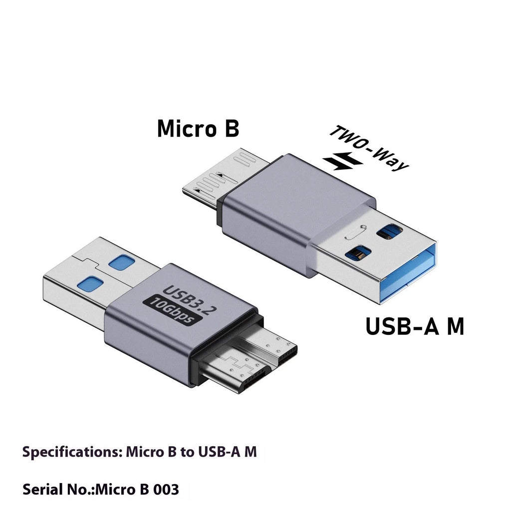 Micro B USB adapter converter showing Type-C and USB-A to micro B male connections for charging and data transfer